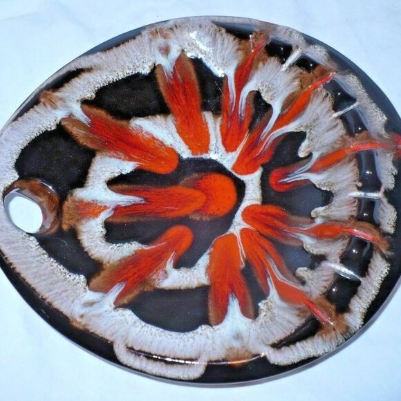 Vintage Mid Century Modern Large Designer Orange Pottery Cigar Ashtray - Picture 1 of 2